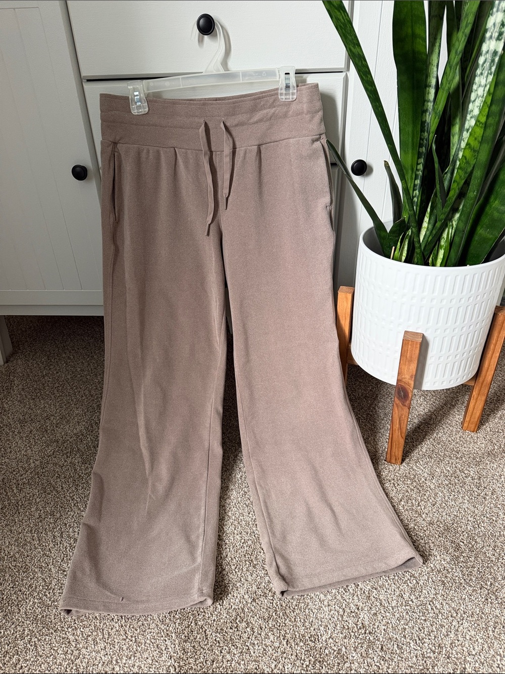 RBX Cozy Drawstring Wide-Leg Pants in Taupe